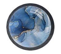4Pcs Drawer Knobs Blue Cyan Marble with Golden Stains Cabinet Knobs Cupboard Handles Hardware Round Mushroom Door Pull Handle for Cabinet Wardrobe Drawer Bedroom Bathroom Furniture