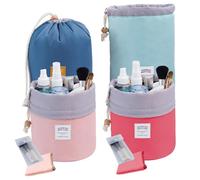4PCS Drawstring Makeup Bag, Colorful Travel Cosmetic Organizer with Mesh Pockets & Zipper Pouch, Waterproof Portable Toiletry Bag for Women, Drawstring Make Up