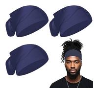 4Pcs Dreadlock Cap for Long Hair, Unisex Wide Stretchable Sleeping Bonnet for Black Men Women Head Wrap Showercap, Elastic Dreadlock Cap for Loc Dreads Hair Accessories(Navy)