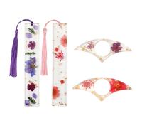 4pcs Dried Flower Book Marks, Thumb Page Holder & Flower Resin Bookmarks with Tassel Clear Book Marker Floral Pretty Resin Page Marker Gift for Women Family Friends Book Lover Teacher Writer