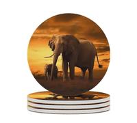 4PCS Drink Coasters Elephant with Cork Base Absorbent Coasters Set Round Cup Coasters Tabletop Protection Mat for Kinds of Cups