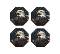 4pcs Drink Coasters for Tabletop Protection, 4" Leather Coasters for Drinks, American Bald Eagle Cup Coasters for Coffee Table Decor, Non-Slip Drinking Cup Mat for Hot Or Cold Drink