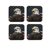 4pcs Drink Coasters for Tabletop Protection, 4" Leather Coasters for Drinks, American Bald Eagle Cup Coasters for Coffee Table Decor, Non-Slip Drinking Cup Mat for Hot Or Cold Drink
