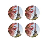 4pcs Drink Coasters for Tabletop Protection, 4" Leather Coasters for Drinks, Paris Eiffel Tower Flower Cup Coasters for Coffee Table Decor, Non-Slip Drinking Cup Mat for Hot Or Cold Drink