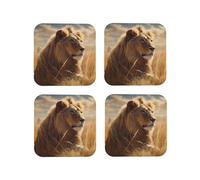 4pcs Drink Coasters for Tabletop Protection, 4" Leather Coasters for Drinks, Prairie Lion Cup Coasters for Coffee Table Decor, Non-Slip Drinking Cup Mat for Hot Or Cold Drink