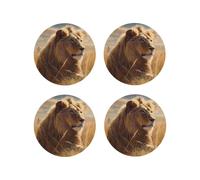 4pcs Drink Coasters for Tabletop Protection, 4" Leather Coasters for Drinks, Prairie Lion Cup Coasters for Coffee Table Decor, Non-Slip Drinking Cup Mat for Hot Or Cold Drink