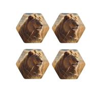 4pcs Drink Coasters for Tabletop Protection, 4" Leather Coasters for Drinks, Prairie Lion Cup Coasters for Coffee Table Decor, Non-Slip Drinking Cup Mat for Hot Or Cold Drink