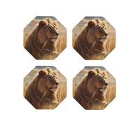 4pcs Drink Coasters for Tabletop Protection, 4" Leather Coasters for Drinks, Prairie Lion Cup Coasters for Coffee Table Decor, Non-Slip Drinking Cup Mat for Hot Or Cold Drink