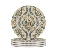 4PCS Drink Coasters French Country Style Absorbent Ceramic Coasters for Drinks Round Coaster Decorative Coffee Table Coaster Set with Cork Backing for Table Protection