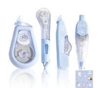4PCS Drop-Resistant Correction Tape Set Different Cute Design Tippex Pen with Cartoon Sticker Large Capacity Smooth Mute Whiteout Correction Tape for Home School Office Supplies (Blue)