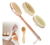 4PCS Dry Brushing Body Brush Lymphatic Set Wooden Back Scrubbers for Use in Shower Natural Bristle Shower Brush Long Back Brush for Shower Massage Exfoliating Brush