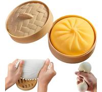 4PCS Dumpling Squishy,Giant Squishy Dumplings,Giant Dumpling Toy,Bun with Food Steamer Stretchy Desk Toys (Yellow)
