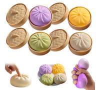 4Pcs Dumpling Squishy Set, Big Mystery Dumplings Squishies Box, Cute Bao Bun Fidget Real Office Desk Decor, Soft Sensory Squeeze Ball with Steamer for Stress Relief, Novelty Surprise Easter Gift