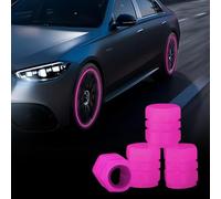 4PCs Dust Caps for Car Tyres,Fluorescent Car Tyre Valve Caps,Luminous Tire Valve Cap,Glow in the Dark Tire Valves Stem Cover,Universal Wheel Air Stem Cap Cover for Cars,Truck,SUV,Motorbike (Pink)