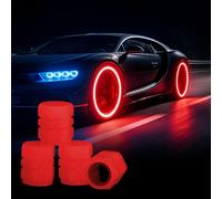 4PCS Dust Caps for Car Tyres, Fluorescent Tire Valve Stem Caps, Illuminated Auto Wheel Cap, Glow in The Dark Dust Cap for Truck, SUV, Motorcycles, Bike Decoration (Red)
