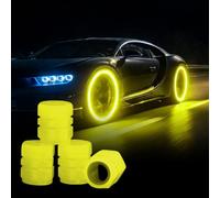 4PCS Dust Caps for Car Tyres, Fluorescent Tire Valve Stem Caps, Illuminated Auto Wheel Cap, Glow in The Dark Dust Cap for Truck, SUV, Motorcycles, Bike Decoration (Yellow)