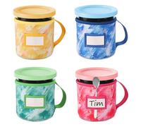 4pcs Dye Prints Ice Cream Neoprene Sleeves, with Handle Spoon Holder and Name Plate Slot Reusable Washable Insulated Sleeve for Ninja Creami Pints Container Accessories (24oz, 4 Styles)
