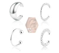 4Pcs Ear Cuff No Piercing For Women, Silver Plated Clip On Earrings With Faux Diamonds, Adjustable Non Piercing Ear Cuffs For Cartilage, Lightweight Huggie Hoop Style For Daily Wear And Parties