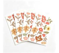 4pcs Earthy Tones Abstract Floral Wall Stickers for Living Room & Bathroom | 4pcs set, 30x20cm each, removable PVC wall stickers, modern Nordic style, for smooth walls & tiles