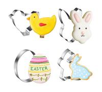4PCS Easter Cookie Cutters Set, Easter Cutter Biscuit Cutter, Easters Hare Cookie Cutters, Easters Egg Cookies Mold, Egg, Rabbit Face, Bunny, Chick Cookies Mold for Baking Eastertide Party Decor Gift