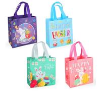 4Pcs Easter Gift Bags, Easter Tote Bags with Handles, Easter Bunny Egg Tote Bags, Easter Reusable Gift Bag for Egg Hunt, Easter Party Supplies