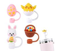 4pcs Easter Straw Cover Caps for Stanley Cup, Cute Animal Theme Silicone Straw Caps Covers Reusable Tumbler Straw Toppers Straw Tips Accessories and Gifts for Stanley 30/40oz
