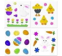 4Pcs Easter Window Clings, Easter Decorative Gel Window Clings for Kids, Gel Clings Colorful Printed Easter Stickers with Bunny Carrot Egg Chick Flowers Clear Stickers, Removable Holiday Decals