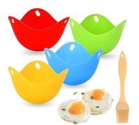4PCS Egg Cooker Cups and Oil Brush - For Microwave and Stovetop Non-Stick Poachers|Egg' Poaching Cups Poacher Egg Moulds