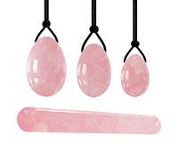 4pcs Egg Set Natural Nephrite Jade Massager ，Rose Quartz Jade Natural Stone for Women Muscle Tightening Drilled Massage Stone，for All Levels of Users Use Yoni Massage Exercise Tools,Massager