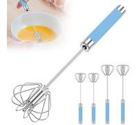 4Pcs Egg Whisk Stainless Steel Egg Beater Hand Push with Ergonomic Handle Rustproof Hand Whisk Semi Automatic Egg Mixer for Whisking Baking Stirring Yq(Blue)