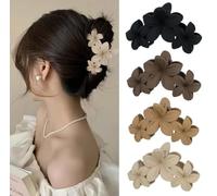 4pcs Elegant Floral Hair Claw Clips - Matte Finish, Solid Color (White, Beige, Brown, Black), Fashionable Shark Clip Design for Teens, Perfect for Everyday & Casual Wear