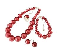 4Pcs Elegant Imitation Pearl Beaded Choker Necklace Bracelet Earring Ring Jewelry Set Retro Multicolor Faux Pearl Beads Strand Necklace for Women Bridal Wedding Party Trendy Jewelry Gifts, Resin, No