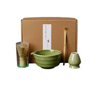 4Pcs Elegant Matcha Set - Ceramic Bowl with Spout, Bamboo Whisk & Scoop, Holder for Tea Culture Lovers (Green)