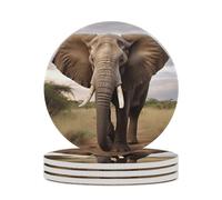 4PCS Elephant Coasters Non-Slip Round Drink Coasters with Ceramic Stone and Cork Base, Heat Resistant Absorbent 33.00Stone Coaster Set for Kinds of Mugs and Cups, 4 Inch