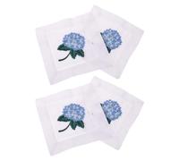 4pcs Embroidered Cloth Cocktail Napkins 6x6 Inch Cotton Square | Hydrangea Floral Hemstitched Finish, Reusable Soft Wiping Cloth, Compact Portable Set for Receptions and Picnics