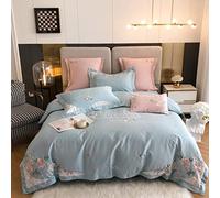 4pcs Embroidery 600TC Egyptian Cotton King Size Bedding Set Bed Sheet Pillow Cover Quilt Cover (Color : A Size : Queen Size 4pcs) (A King size 4pcs)
