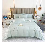 4Pcs Embroidery Leaves Duvet Cover Soft Egyptian Cotton Bedding Set Bed Sheet Pillowcases (Color : A, Size : King 220X240cm 4Pcs) (A King 220X240cm 4Pcs)