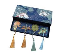 4Pcs Engraved Theme Bookmarks with Tassels Page Divider Reading Aid Teacher Cultural Bookmarks