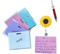 4Pcs Erasable Badge Sticky Notes, Mini Erasable Whiteboard with Badges Clip&Pen Accessory, Pocket-Sized Badge Notepad for Nurses Doctors Teachers (Horizontal)