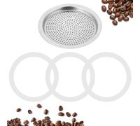 4PCS Espresso Maker Seal Replacement Washer and Filters, 1 Metal Filter and 3 Silicone Gasket Seals for Moka Express Dama Espresso Bialetti Pot (6 Cups)