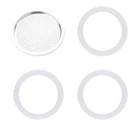 4pcs Espresso Maker Upgrade Kit, 1 Stainless Steel Filter + 3X Silicone O-Rings, Universal Fit for Aluminum Stovetop Pots, Food-Grade Sealants, Easy Installation