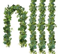 4PCS Eucalyptus Garland 180CM Artificial Leaves Vine | Artificial Leaves Vine Silk Leaf Greenery Garland Greenery Vines Eucalyptus Vines with White Flower