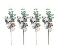 4pcs Eucalyptus Leaf Ornaments Artificial Cotton | Lifelike Greenery for Wreaths, Shop Displays and Event Styling, Low Maintenance Alternative to Fresh Foliage