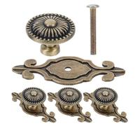 4pcs European Vintage Pull Cabinet Knob with Backplate, Floral Drawer | Enhanced Grip, Single-hole Fitting, Matte Metallic Finish, Raised Ornate Carving, Easy Installation for Cupboards