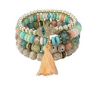 4Pcs Evil Eyes Set Features Crystal Fatima Hand Tassels Charm Fashion Bangle Casual Wear For Ladies Beach Vacation
