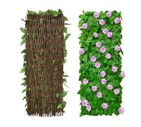 4pcs Expanding Garden Trellis Panels, 200x40cm Expandable Garden Fence Screening with Artificial Ivy and Flower, Artificial Ivy Fence Screening for Backyard, Balcony
