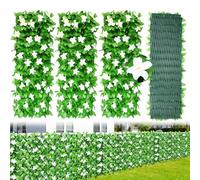 4PCS Expanding Garden Trellis Panels, 40x20cm to 28x200cm Expandable Garden Fence Screening with Artificial Ivy and White Orchid,Decorative Faux Ivy Leaf Privacy Screen Greenery Backdrop for Backyard