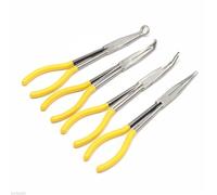 4Pcs Extra Long Pliers Set Straight Bent Tips Chrome Vanadium Steel Soft Grip for Mechanical Equipment Repair and DIY Enthusiasts