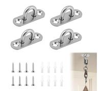 4Pcs Eye Plates Multipurpose U Shaped Brackets Stainless Steel Ceiling Hooks Marine Hardware Hooks Wall Mount with Screws Expansion Tubes for Indoor Outdoor Hanging Hammock Plants Mounting Kit(Silver)