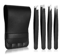 4Pcs Eyebrows Tweezers Professional Stainless Steel Precision Tweezers Face Hair Removal Multifunctional Tweezers Slant Tip Tweezer for Ingrown Hair, Blackhead Removal, Eyelash Extension for Women